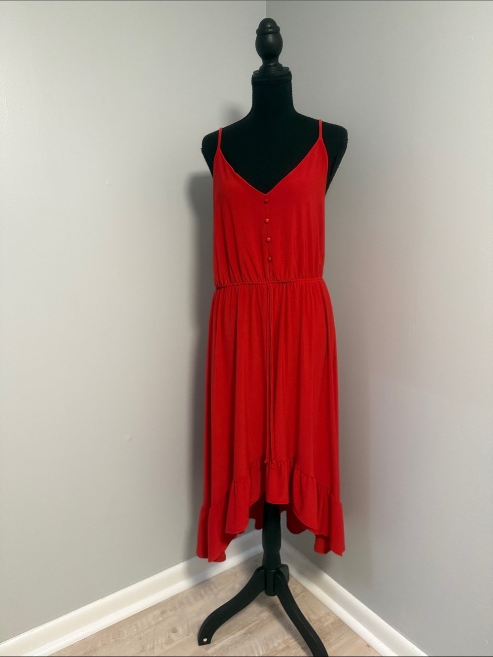 Gilli Red Spaghetti-Strap High-Low Midi Dress